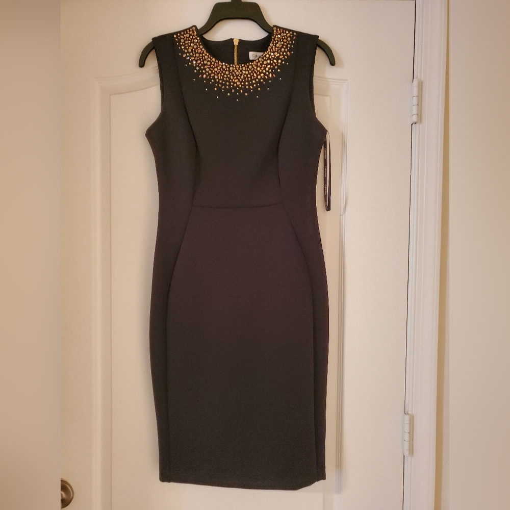Calvin Klein Black Dress with Gold Accents